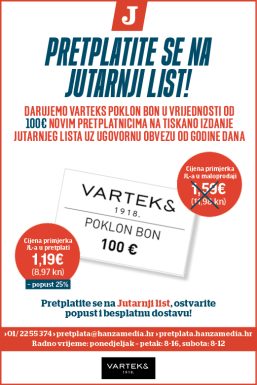 Godišnja pretplata na Jutarnji list uz Varteks poklon bon - naslovnica